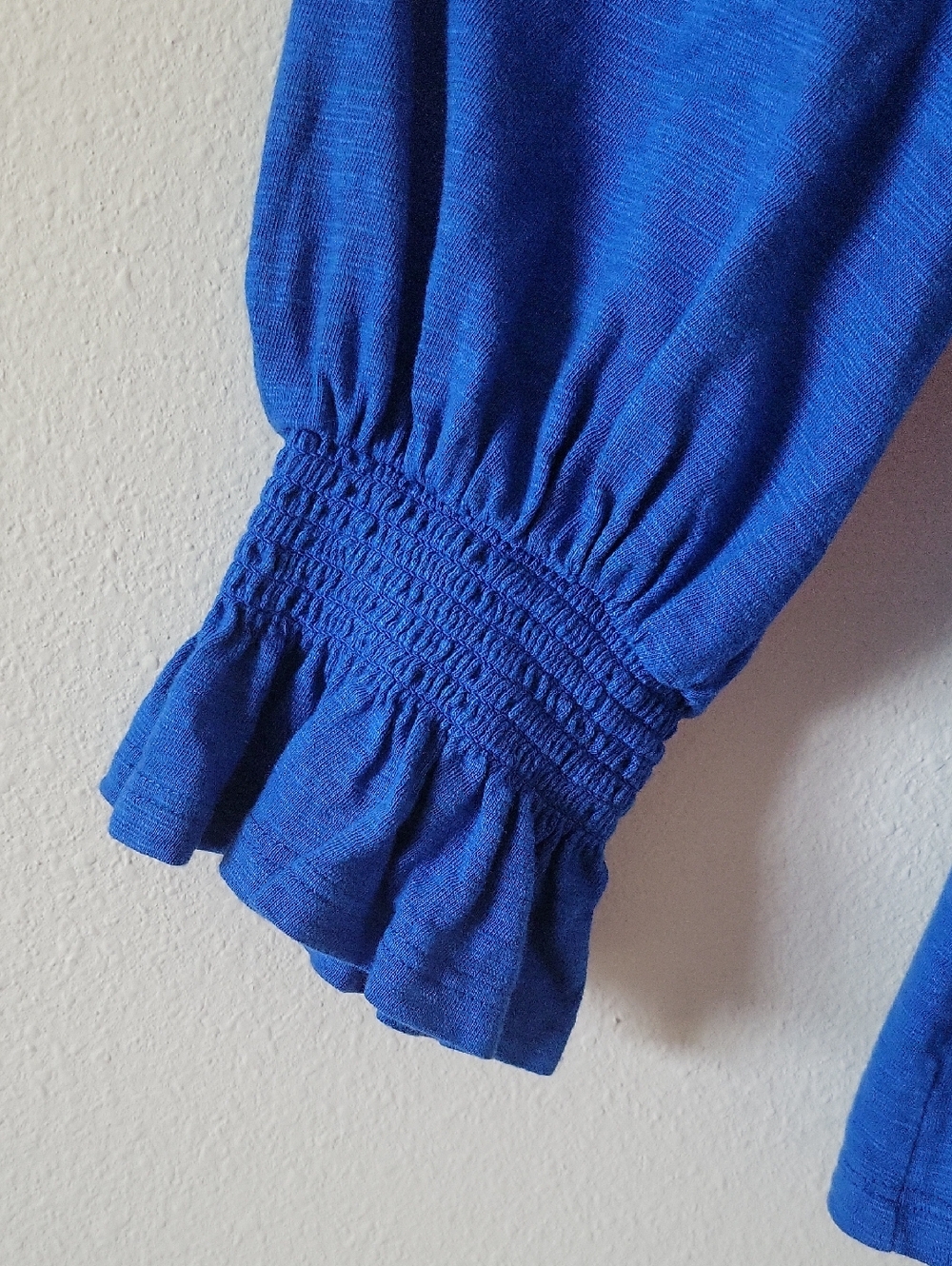 Chico's Cobalt Cotton Slub Smocked Sleeve Tee Basic Knit Size Large - Picture 3 of 6